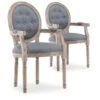 Lot De 2 Fauteuils Médaillon Capitonnés Louis XVI Tissu Gris -Mobilia Boutique chaise 10022347