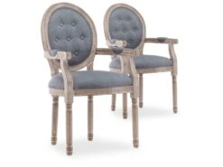 Lot De 2 Fauteuils Médaillon Capitonnés Louis XVI Tissu Gris