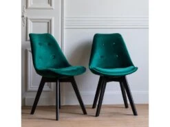 Lot De 2 Chaises En Velours NORA Vertes Avec Coussin - HAPPY GARDEN