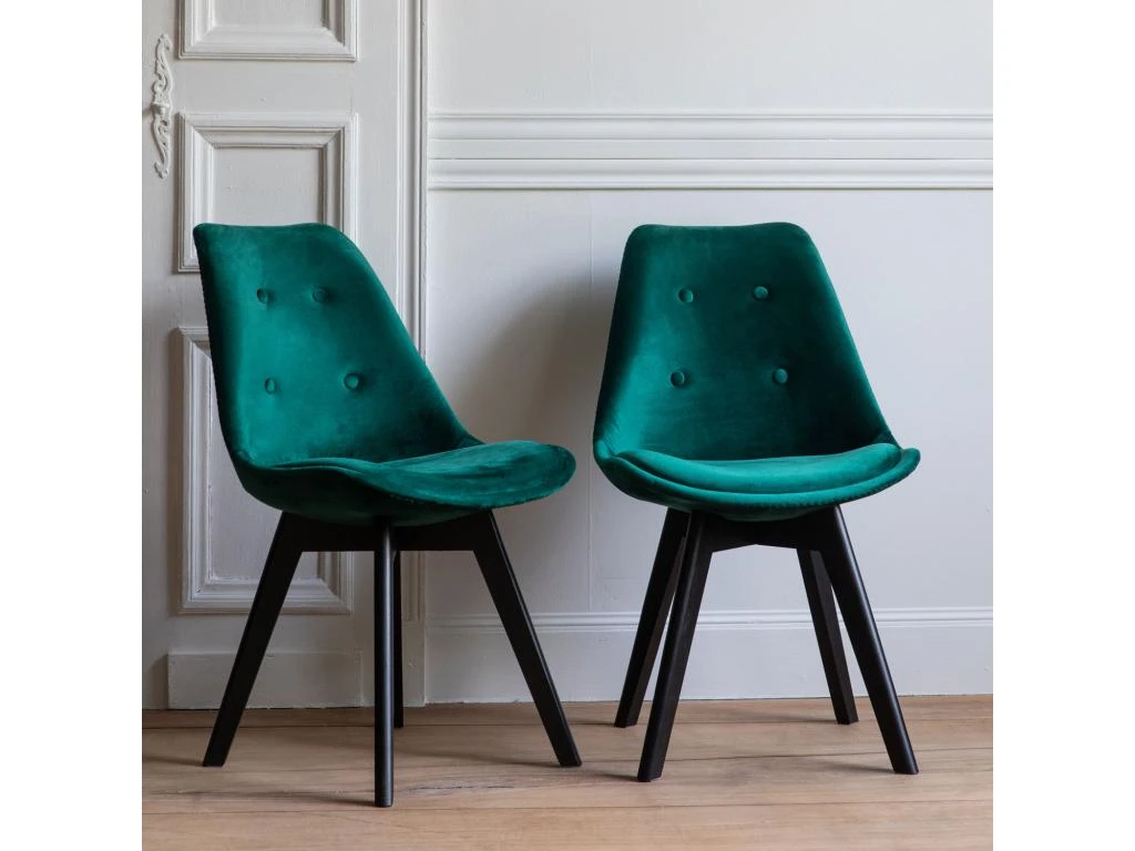 Lot De 2 Chaises En Velours NORA Vertes Avec Coussin - HAPPY GARDEN 3 Lot De 2 Chaises En Velours NORA Vertes Avec Coussin - HAPPY GARDEN