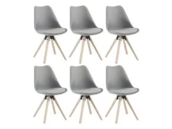 Lot De 6 Chaises En Polypropylène Et Hêtre - Gris Et Naturel Clair - SERANI 15 Lot De 6 Chaises En Polypropylène Et Hêtre - Gris Et Naturel Clair - SERANI -Mobilia Boutique chaise 10150543