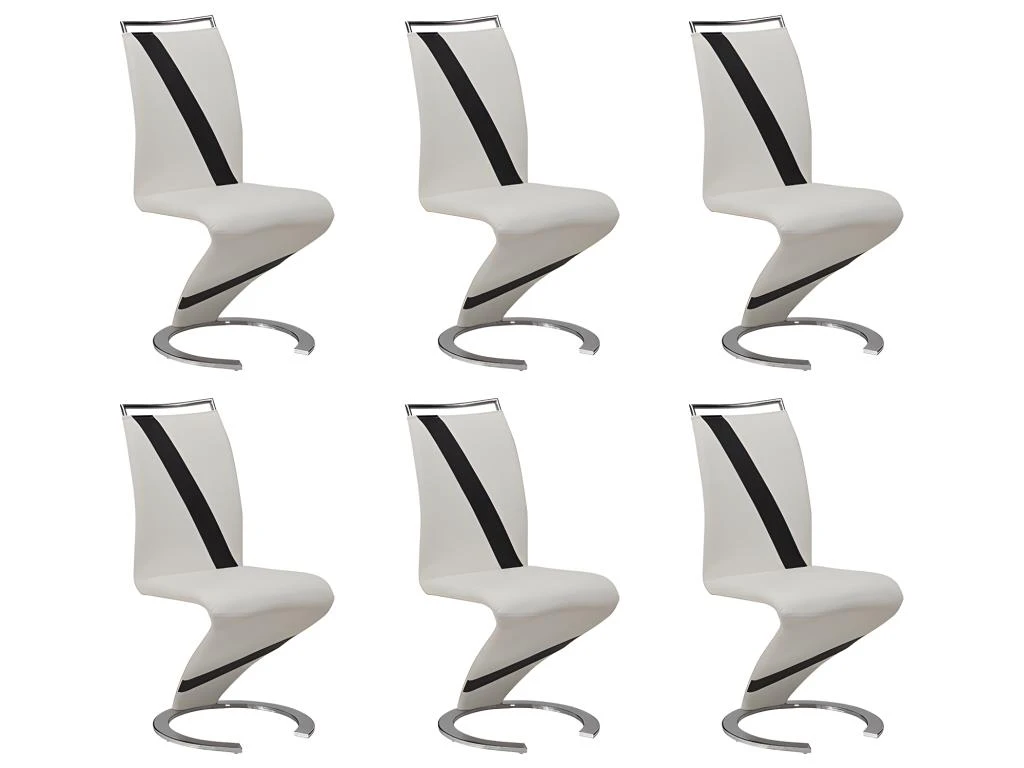 Lot De 6 Chaises TWIZY - Simili Blanc & Noir 7 Lot De 6 Chaises TWIZY - Simili Blanc & Noir – Image 5