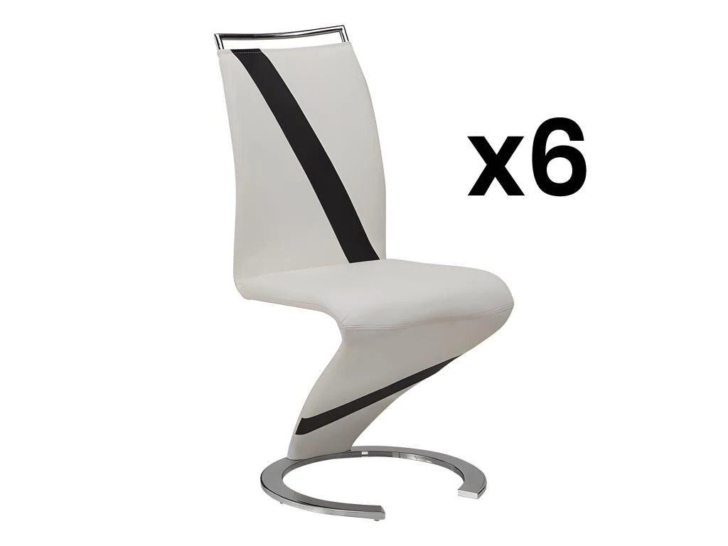 Lot De 6 Chaises TWIZY - Simili Blanc & Noir 3 Lot De 6 Chaises TWIZY - Simili Blanc & Noir