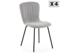 Pack 4 Chaises Lucky Recouvertes De Tissu Gris Clair