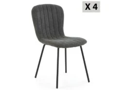 Pack 4 Chaises Lucky Recouvertes De Tissu Gris Foncé