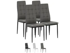 Set De 4 Chaises Salon Chelsea Tapissées Gris, 42 Cm X 51 Cm X 97 Cm