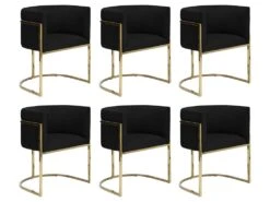 Lot De 6 Chaises Avec Accoudoirs - Velours Et Acier Inoxydable - Noir Et Doré - PERIA De Pascal MORABITO -Mobilia Boutique chaise 10779027