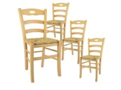 SUZY - Lot De 4 Chaises Naturelles Et Assises En Paille