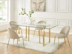 Lot De 6 Chaises - Velours Et Métal Doré - Beige - MELBOURNE -Mobilia Boutique chaise 10837851