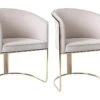 Lot De 2 Chaises Avec Accoudoirs En Velours Et Métal - Crème Et Doré - JOSETHE De Pascal MORABITO -Mobilia Boutique chaise 10855119