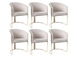 Lot De 6 Chaises Avec Accoudoirs En Velours Et Métal - Crème Et Doré - JOSETHE De Pascal MORABITO -Mobilia Boutique chaise 10855187