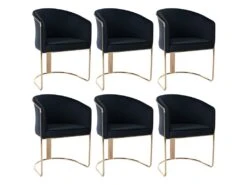 Lot De 6 Chaises Avec Accoudoirs En Velours Et Métal - Noir Et Doré - JOSETHE De Pascal MORABITO -Mobilia Boutique chaise 10856091