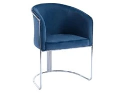 Chaise Avec Accoudoirs En Velours Et Métal - Bleu Et Chromé - JOSETHE De Pascal MORABITO