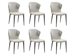 Lot De 6 Chaises En Tissu, Simili Et Métal - Gris Clair Et Beige - KIDANA De Pascal MORABITO -Mobilia Boutique chaise 11207897
