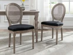 Lot De 2 Chaises - Cannage, Tissu Et Bois D'hévéa - Noir - ANTOINETTE 12 Lot De 2 Chaises - Cannage, Tissu Et Bois D'hévéa - Noir - ANTOINETTE -Mobilia Boutique chaise 11208493