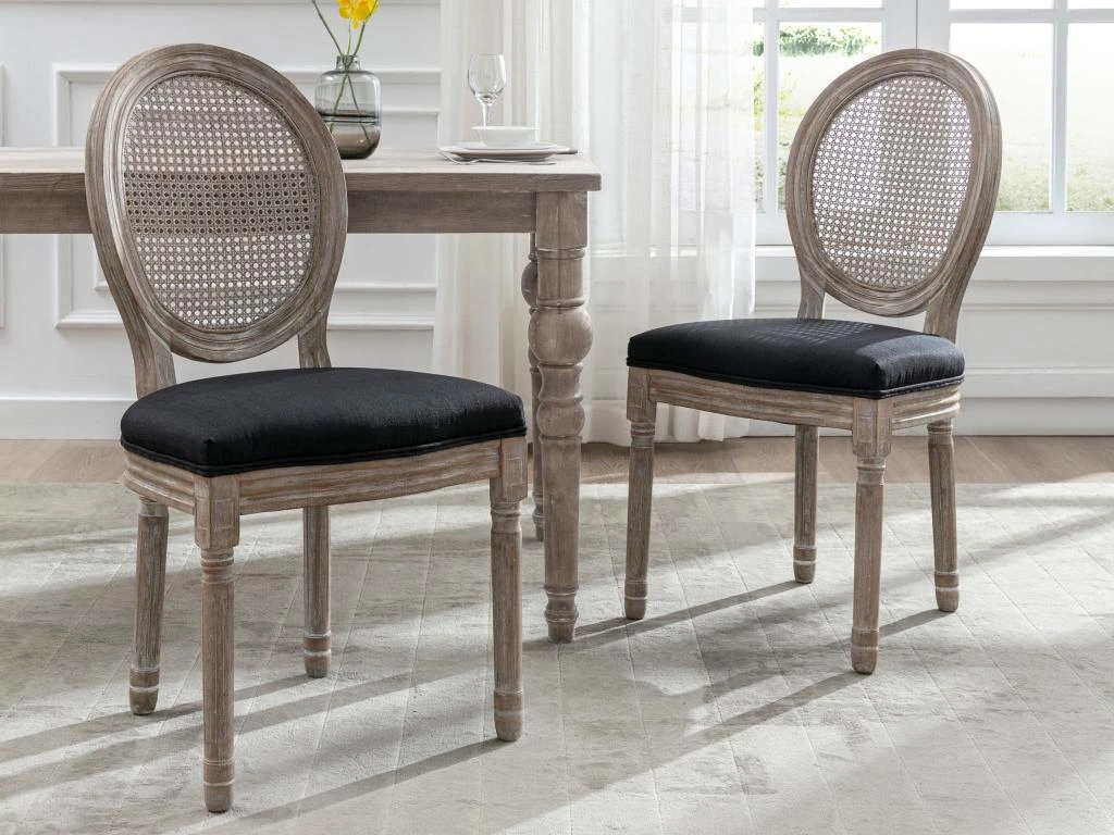 Lot De 2 Chaises - Cannage, Tissu Et Bois D'hévéa - Noir - ANTOINETTE 4 Lot De 2 Chaises - Cannage, Tissu Et Bois D'hévéa - Noir - ANTOINETTE – Image 2
