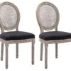 Lot De 2 Chaises - Cannage, Tissu Et Bois D'hévéa - Noir - ANTOINETTE -Mobilia Boutique chaise 11208509