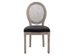 Lot De 6 Chaises - Cannage, Tissu Et Bois D'hévéa - Noir - ANTOINETTE -Mobilia Boutique chaise 11209443