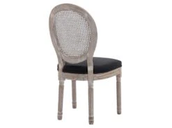 Lot De 6 Chaises - Cannage, Tissu Et Bois D'hévéa - Noir - ANTOINETTE -Mobilia Boutique chaise 11209449