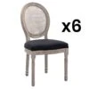 Lot De 6 Chaises - Cannage, Tissu Et Bois D'hévéa - Noir - ANTOINETTE -Mobilia Boutique chaise 11209467
