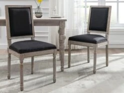 Lot De 6 Chaises En Tissu Et Bois D'hévéa - Noir - AMBOISETTE -Mobilia Boutique chaise 11209843