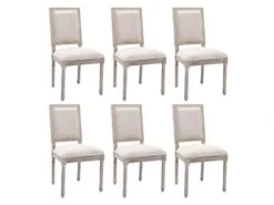 Lot De 6 Chaises En Tissu Et Bois D'hévéa - Beige - AMBOISETTE -Mobilia Boutique chaise 11210455