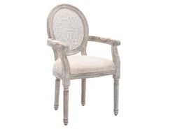 Lot De 6 Chaises Avec Accoudoirs - Cannage, Tissu Et Bois D'hévéa - Beige - ANTOINETTE -Mobilia Boutique chaise 11210623