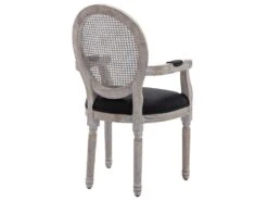 Lot De 2 Chaises Avec Accoudoirs - Cannage, Tissu Et Bois D'hévéa - Noir - ANTOINETTE -Mobilia Boutique chaise 11210639
