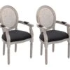 Lot De 2 Chaises Avec Accoudoirs - Cannage, Tissu Et Bois D'hévéa - Noir - ANTOINETTE -Mobilia Boutique chaise 11210649