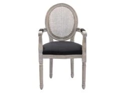 Lot De 6 Chaises Avec Accoudoirs - Cannage, Tissu Et Bois D'hévéa - Noir - ANTOINETTE -Mobilia Boutique chaise 11210659