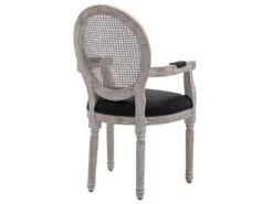 Lot De 6 Chaises Avec Accoudoirs - Cannage, Tissu Et Bois D'hévéa - Noir - ANTOINETTE -Mobilia Boutique chaise 11210665