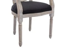Lot De 6 Chaises Avec Accoudoirs - Cannage, Tissu Et Bois D'hévéa - Noir - ANTOINETTE -Mobilia Boutique chaise 11210667