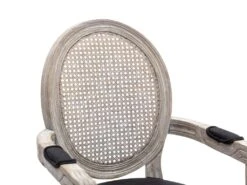 Lot De 6 Chaises Avec Accoudoirs - Cannage, Tissu Et Bois D'hévéa - Noir - ANTOINETTE -Mobilia Boutique chaise 11210671