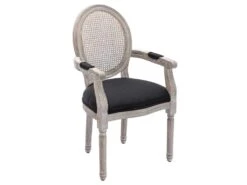 Lot De 6 Chaises Avec Accoudoirs - Cannage, Tissu Et Bois D'hévéa - Noir - ANTOINETTE -Mobilia Boutique chaise 11210673