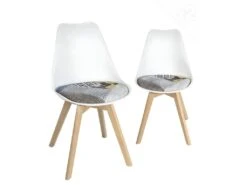 Lot 2 Chaises Scandinaves Coussin Patchwork LAO (Fleuri)