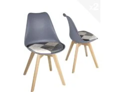 Lot 2 Chaises Scandinaves Coussin Patchwork LAO (Gris Bleu)
