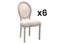 Lot De 6 Chaises - Cannage, Tissu Et Bois D'hévéa - Beige - ANTOINETTE