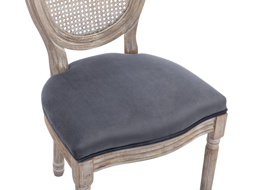 Lot De 2 Chaises - Cannage, Velours Et Bois D'hévéa - Gris - ANTOINETTE 9 Lot De 2 Chaises - Cannage, Velours Et Bois D'hévéa - Gris - ANTOINETTE – Image 7