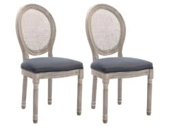 Lot De 2 Chaises - Cannage, Velours Et Bois D'hévéa - Gris - ANTOINETTE