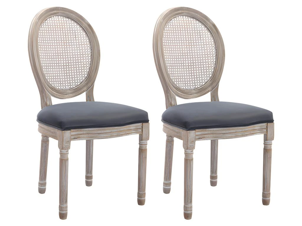 Lot De 2 Chaises - Cannage, Velours Et Bois D'hévéa - Gris - ANTOINETTE 3 Lot De 2 Chaises - Cannage, Velours Et Bois D'hévéa - Gris - ANTOINETTE