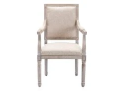 Lot De 6 Chaises Avec Accoudoirs En Tissu Et Bois D'hévéa - Beige - AMBOISETTE -Mobilia Boutique chaise 11310975