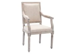 Lot De 6 Chaises Avec Accoudoirs En Tissu Et Bois D'hévéa - Beige - AMBOISETTE -Mobilia Boutique chaise 11310989