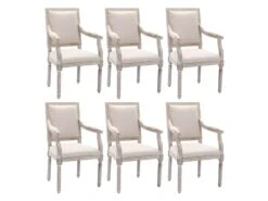 Lot De 6 Chaises Avec Accoudoirs En Tissu Et Bois D'hévéa - Beige - AMBOISETTE -Mobilia Boutique chaise 11310995