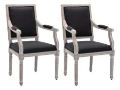 Lot De 2 Chaises Avec Accoudoirs En Tissu Et Bois D'hévéa - Noir - AMBOISETTE