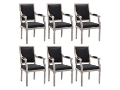 Lot De 6 Chaises Avec Accoudoirs En Tissu Et Bois D'hévéa - Noir - AMBOISETTE -Mobilia Boutique chaise 11311115