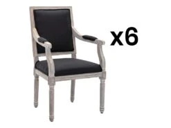 Lot De 6 Chaises Avec Accoudoirs En Tissu Et Bois D'hévéa - Noir - AMBOISETTE