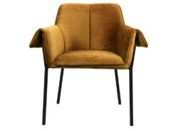 GASPARD - Fauteuil De Table En Tissu Chenillé Moutarde Et Métal Noir -Mobilia Boutique chaise 11575375