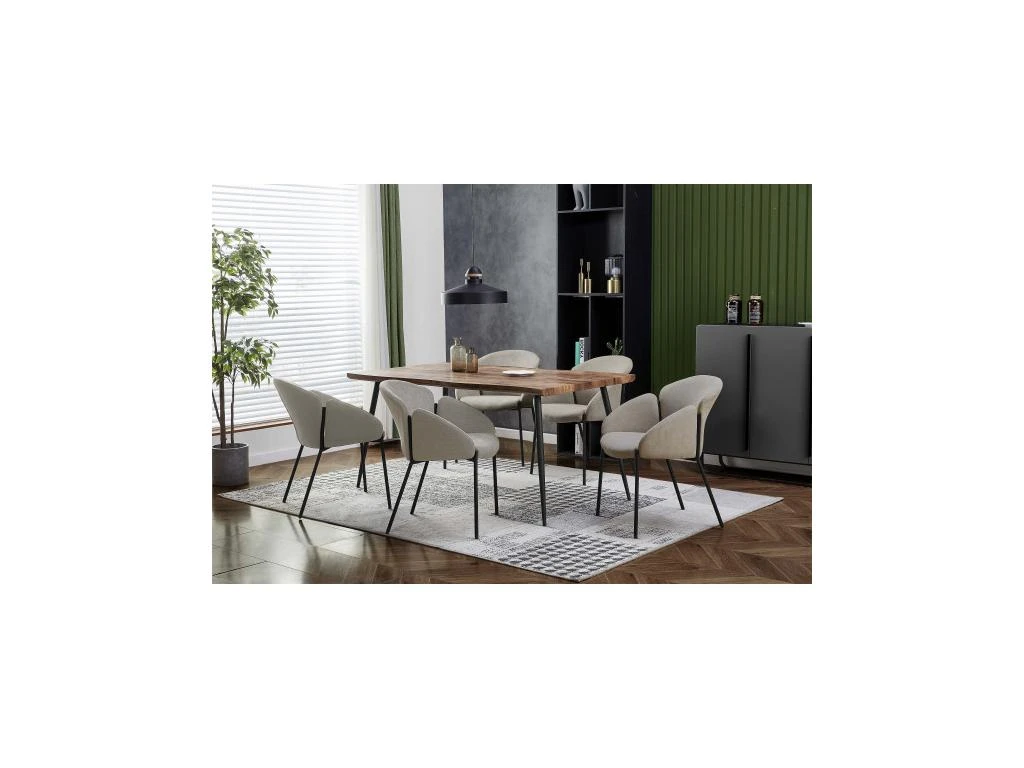 CANDICE - Fauteuil De Table En Tissu Chevrons Coloris Lin, Métal Noir(x2) 4 CANDICE - Fauteuil De Table En Tissu Chevrons Coloris Lin, Métal Noir(x2) – Image 2