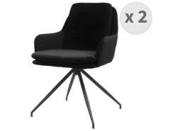 AYDEN - Fauteuil De Table En Tissu Chenillé Noir Et Métal Noir