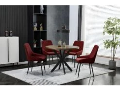 GRACE - Chaise En Tissu Chevrons Bordeaux Et Pieds Métal Noir (x4) -Mobilia Boutique chaise 11575631